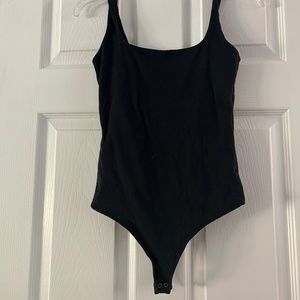 Black Cotton Seamless Fabric Tank Bodysuit